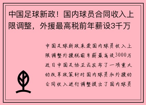 中国足球新政！国内球员合同收入上限调整，外援最高税前年薪设3千万